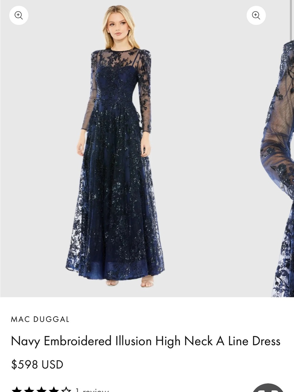 Mac Duggal Navy Beaded Embroidered Illusion A-Line Gown